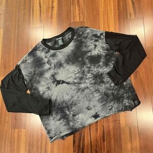 Hot Topic Black Top Tie Dye Long Sleeve Shirt Sweatshirt Mesh Sleeve Size Large